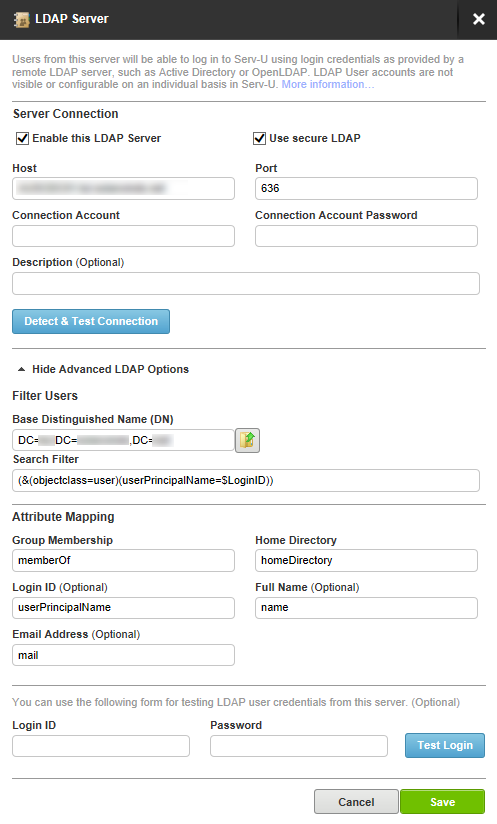 LDAP authentication (MFT only)