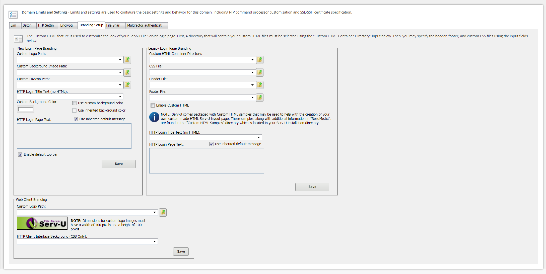 Custom branding tabs in Serv-U