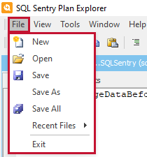 SQL Sentry Plan Explorer File Menu options Version 2021.12 SQL Sentry Plan Explorer File Menu options