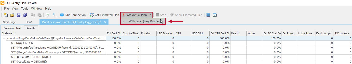 SQL Sentry Plan Explorer Get Actual Plan With Live Query Profile