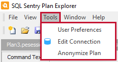 SQL Sentry Plan Explorer Tools Menu options