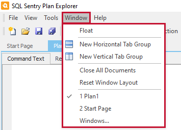 SQL Sentry Plan Explorer Window Menu options Version 2021.12 SQL Sentry Plan Explorer Window Menu options