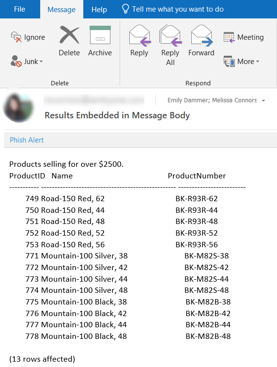 SentryOne Results Embedded Message Body Version 2020 SentryOne Results Embedded Message Body