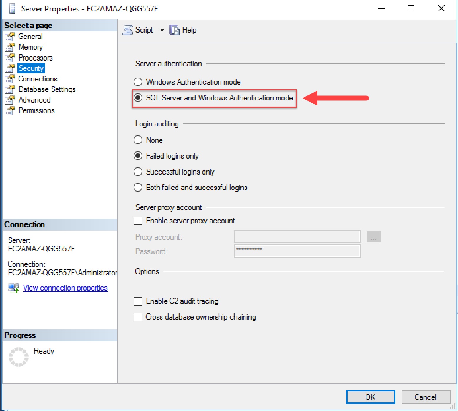 Windows Change SQL Server and Windows Authentication mode