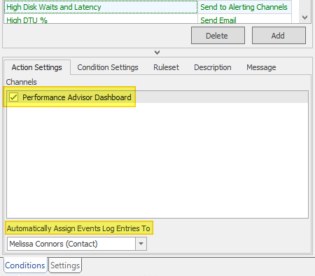 Send To Alerting Channels Action Settings
