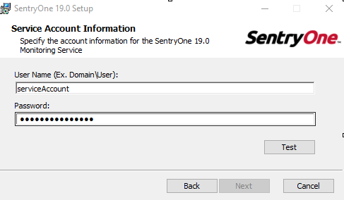 SentryOne Service Account Information