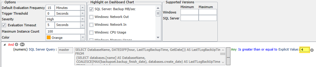 SQL Sentry Advisory Conditions Database Backup Log SLQ Breached example