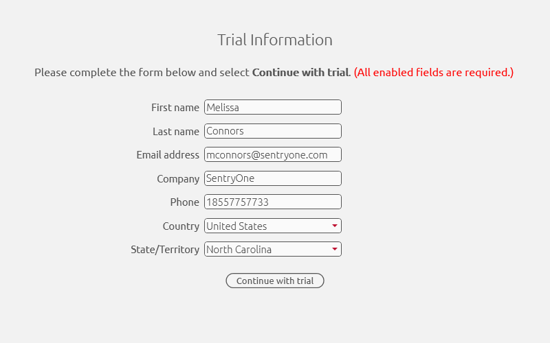 SQL Sentry Onboarding Wizard Trial Information screen for AWS or Azure Marketplace Version 2021.8 Onboarding Wizard Trial Information screen for AWS or Azure Marketplace