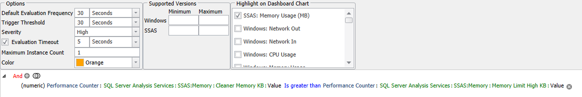 SQL Sentry Advisory Conditions SSAS Low Memory Limit Exceeded example