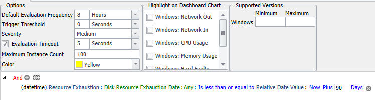 SQL Sentry Advisory Conditions Windows Volume Forecasted Exhaustion Within 90 Days example