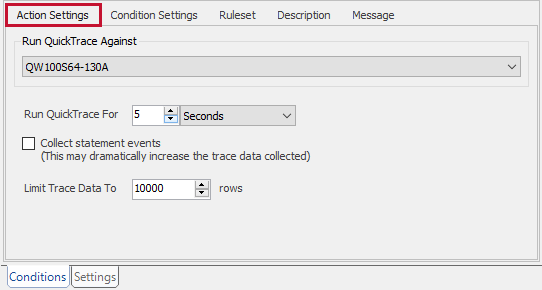 SQL Sentry Conditions Pane Action Settings tab Version 2021.18.1 Conditions Pane Action Settings tab