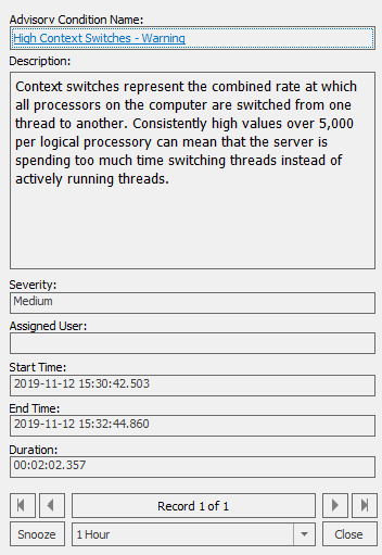SQL Sentry Advisory Condition window Version 2021.12 Advisory Condition window