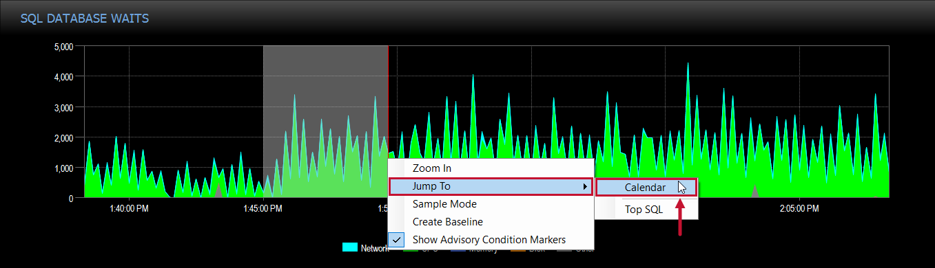 SQL Sentry Azure SQL Database Jump To context menu option Version 20.0 Azure SQL Database Jump To context menu option