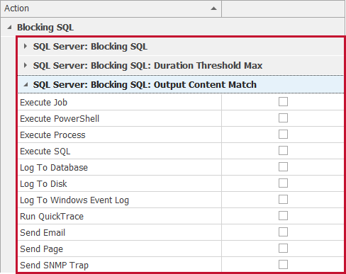 Actions Selector SQL Server: Blocking SQL: Output Content Match