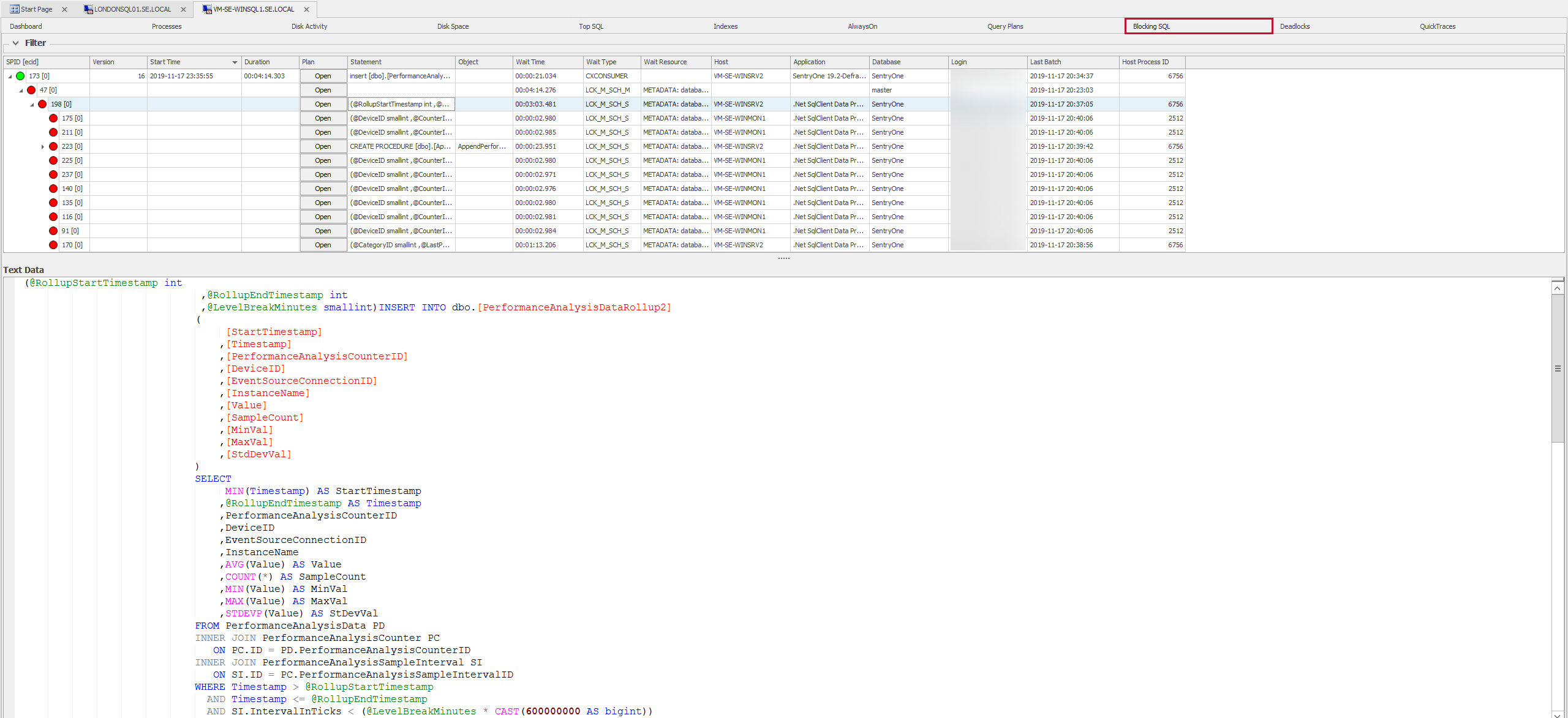 SQL Sentry Performance Analysis Blocking SQL tab Performance Analysis Blocking SQL tab