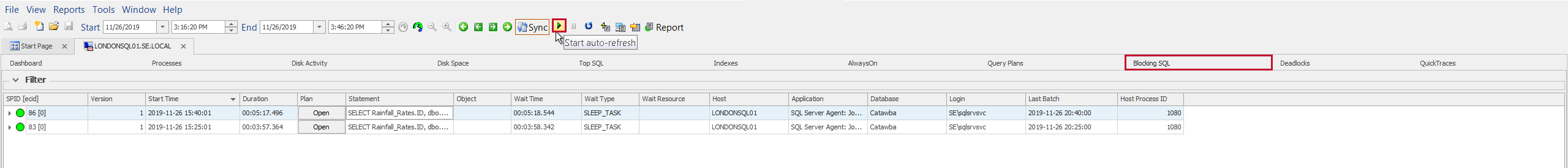 SQL Sentry Blocking SQL tab Real-time mode
