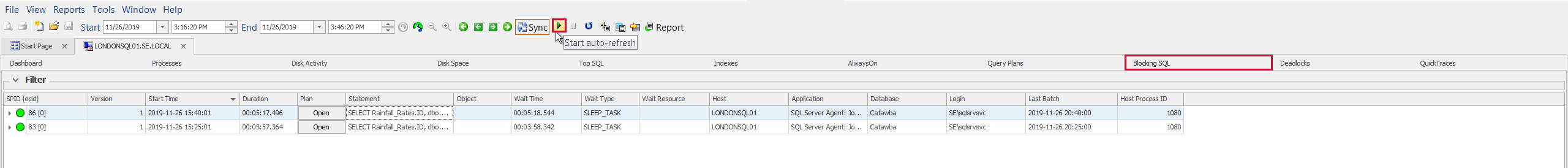 SQL Sentry Blocking SQL tab Real-time mode Version 2021.12 SQL Sentry Blocking SQL tab Real-time mode