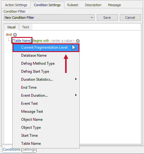 SQL Sentry Condition Settings add Current Fragmentation level filter Version 2021.18 Condition Settings add Current Fragmentation level filter