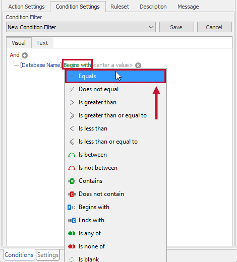 SQL Sentry Conditions Settings add Equals value Version 2021.18 Conditions Settings add Equals value