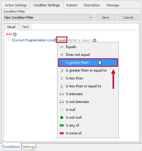 entryOne Condition Settings add Is greater than value Version 2021.18 SQL Sentry Condition Settings add Is greater than value
