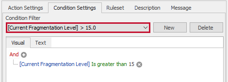 SQL Sentry Condition Settings Current Fragmentation Level filter example Version 2021.18 Condition Settings Current Fragmentation Level filter example