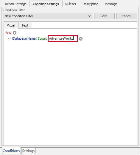 SQL Sentry Conditions Settings add filter value Version 2021.18 Conditions Settings add filter value