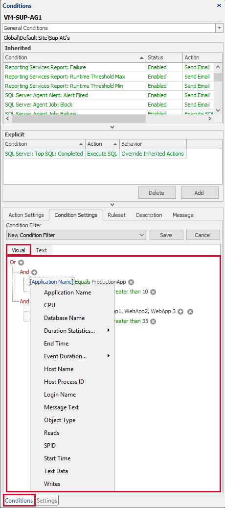 SQL Sentry Condition Settings Version 2021.18 SQL Sentry Condition Settings