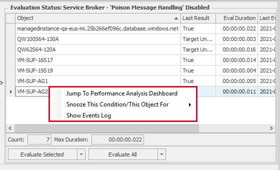SQL Sentry Conditions List Evaluation Status Context Menu Options Version 2021.18 Conditions List Evaluation Status Context Menu Options