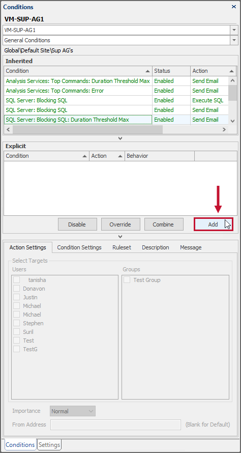 SQL Sentry Conditions Pane Add Condition Version 2021.18 SQL Sentry Conditions Pane Add Condition