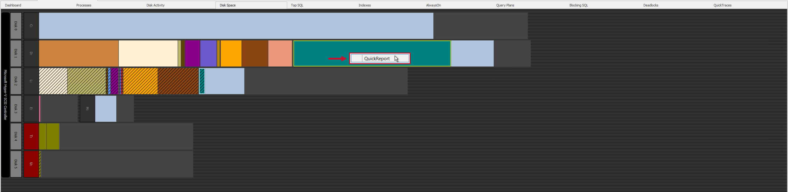 SQL Sentry Disk Space tab Quick Report Version 20.0 Disk Space tab Quick Report