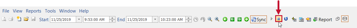 SQL Sentry Disk Space tab History mode toolbar Version 20.0 Disk Space tab History mode toolbar