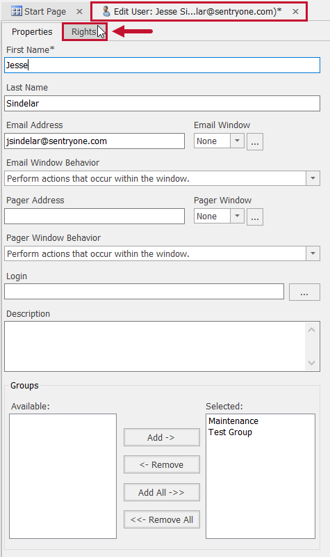SQL Sentry Edit User Rights tab Version 2021.12 Edit User Rights tab