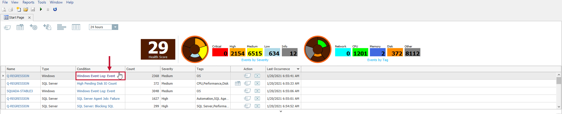 SentryOne Environmental Health Overview select Condition Version 2021.12 SentryOne Environmental Health Overview select Condition