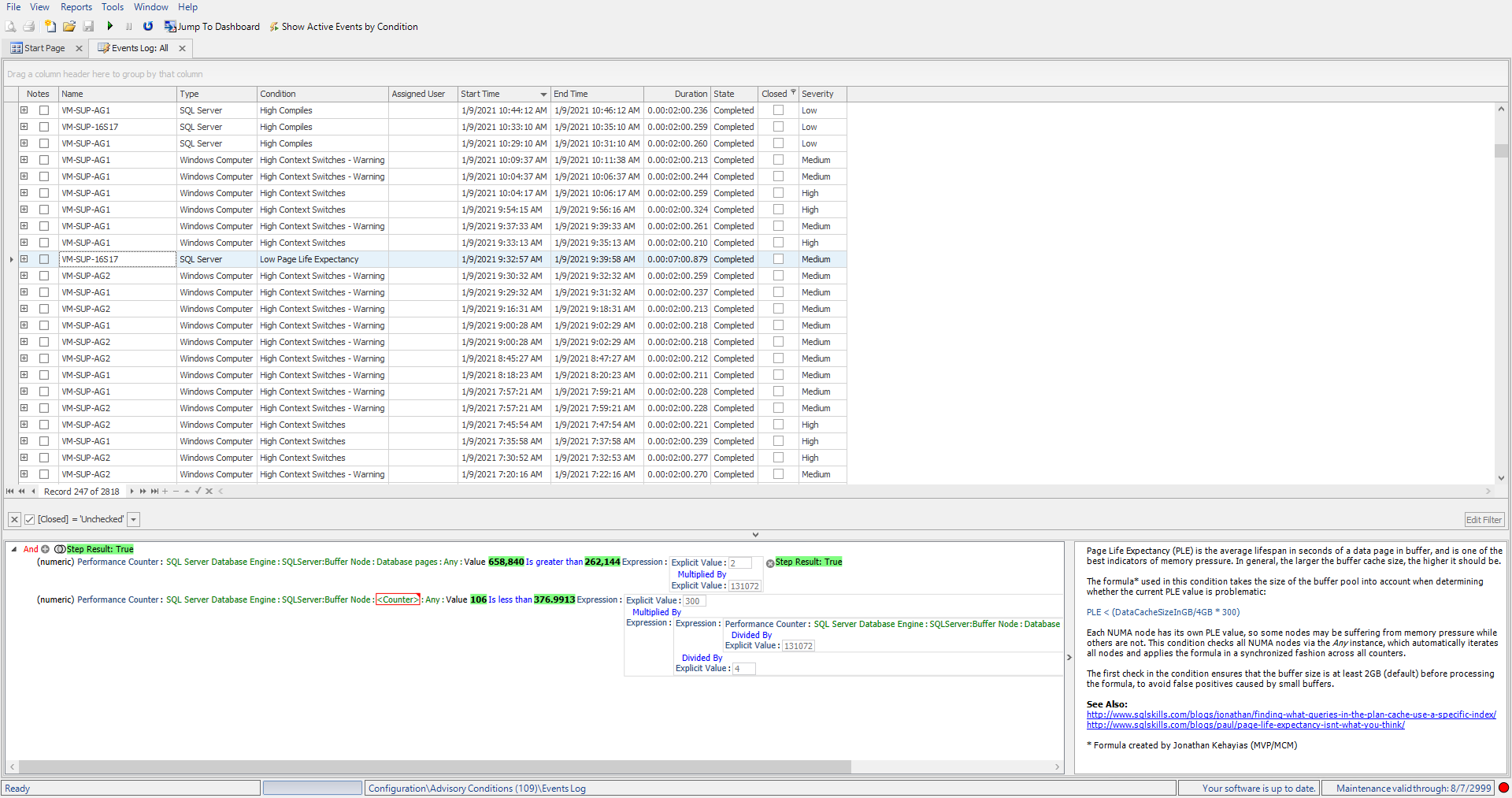SQL Sentry Condition Events Log