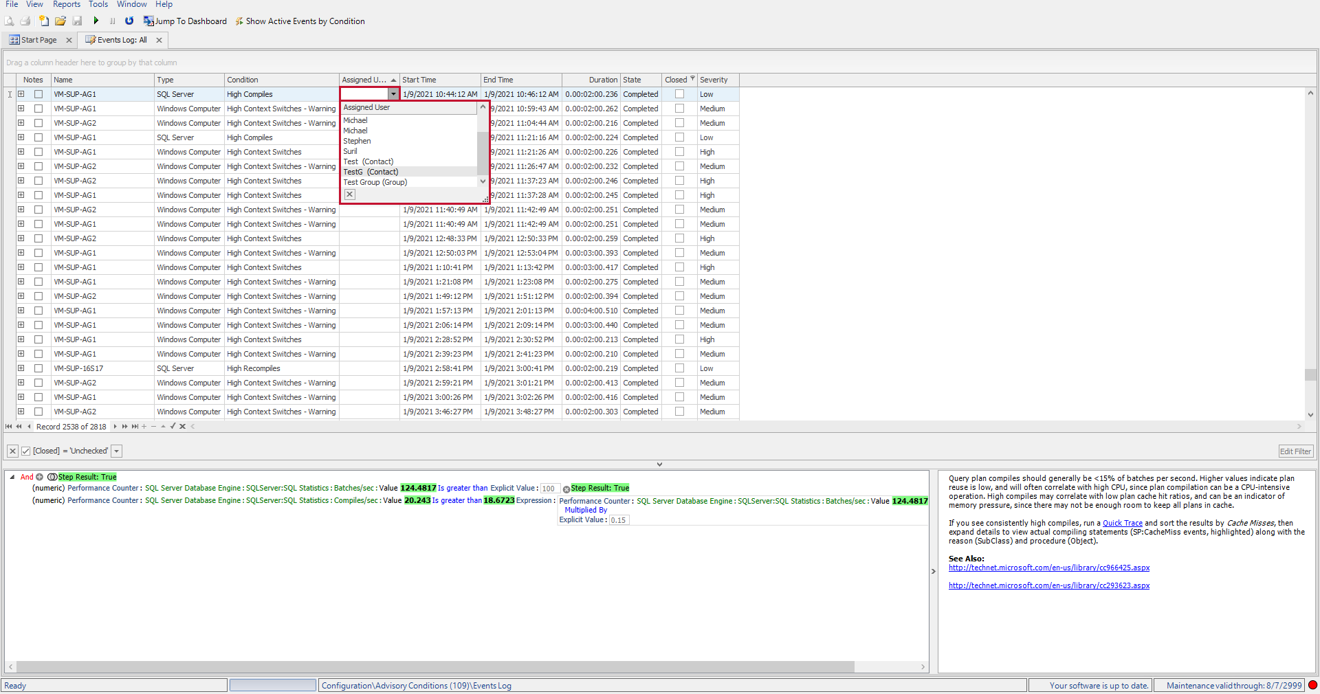 SentryOne Events Log Assign User Version 2021 SentryOne Events Log Assign User