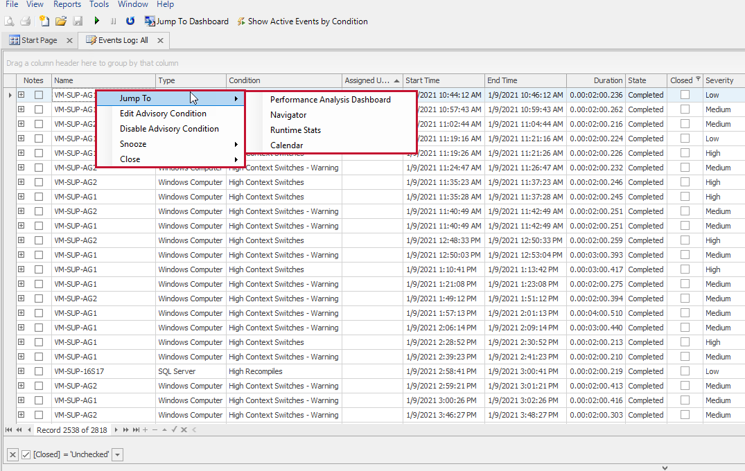 SentryOne Events Log Context Menu Options Version 2021 SentryOne Events Log Context Menu Options