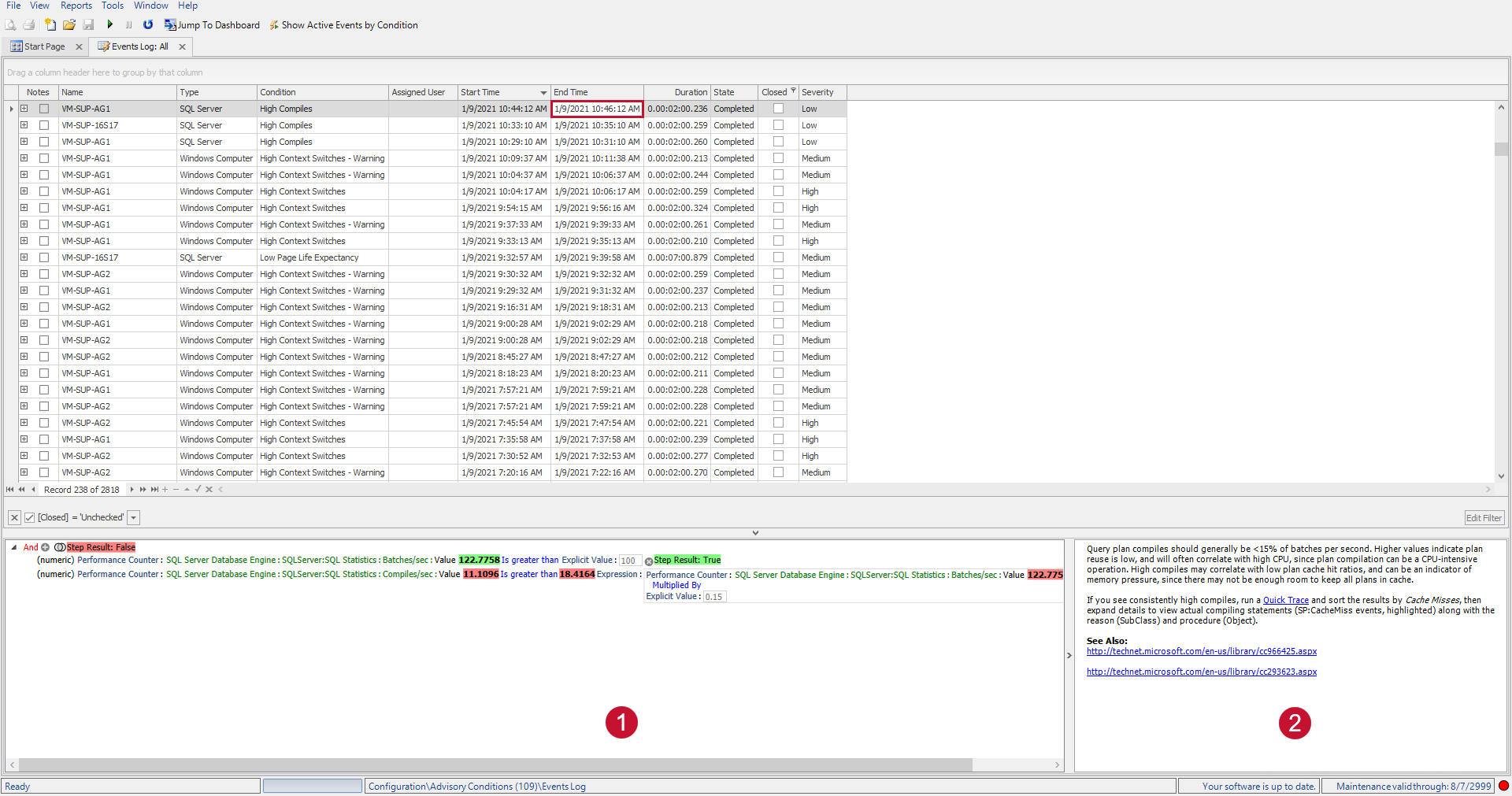 Sentry Event Tracking SQL Sentry Condition Events Log
