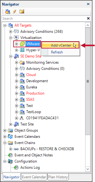 Select Add vCenter from the context menu in the Navigator pane