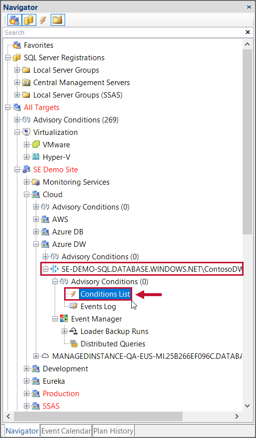 SQL Sentry Azure Synapse SQL Pool select Condition Lists in the Navigator SQL Sentry Azure Synapse SQL Pool select Conditions Lists in the Navigator