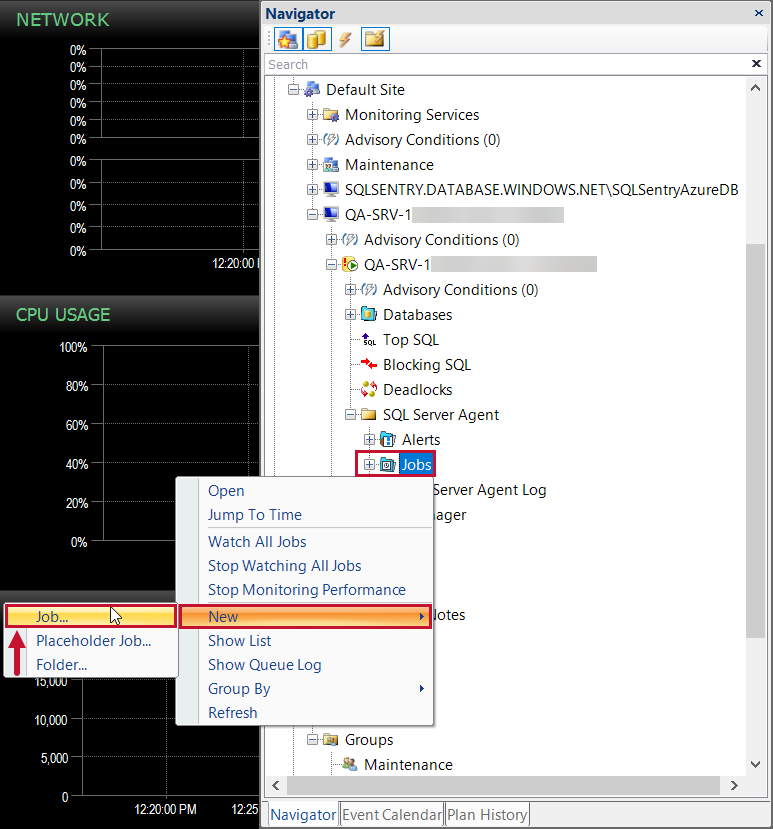 SQL Sentry Navigator Pane Add New SQL Server Agent Job Version 20.0 Navigator Pane Add New SQL Server Agent Job