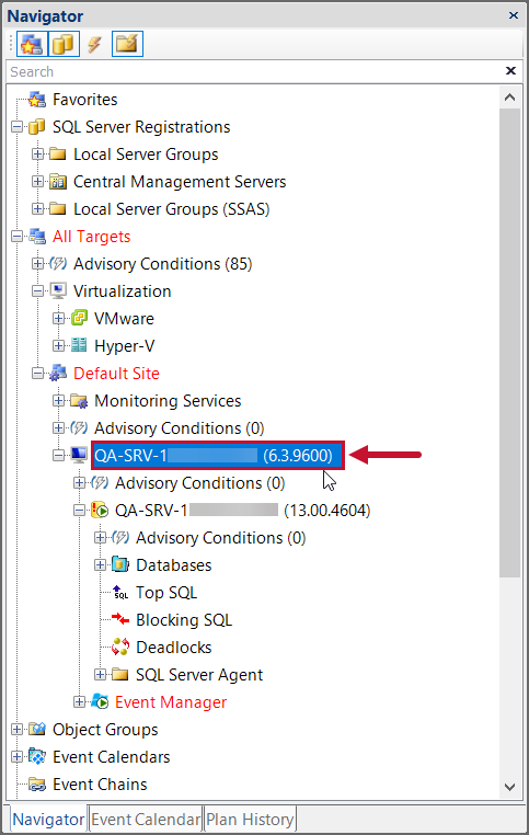 SQL Sentry open the Navigator pane and select desired instance Version 2021.12 Open the Navigator pane and select desired instance