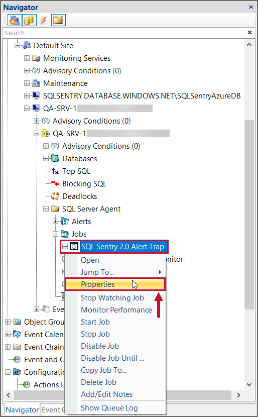 SQL Sentry Navigator Pane SQL Server Agent Job Properties Version 20.0 Navigator Pane SQL Server Agent Job Properties