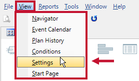 View Settings toolbar option