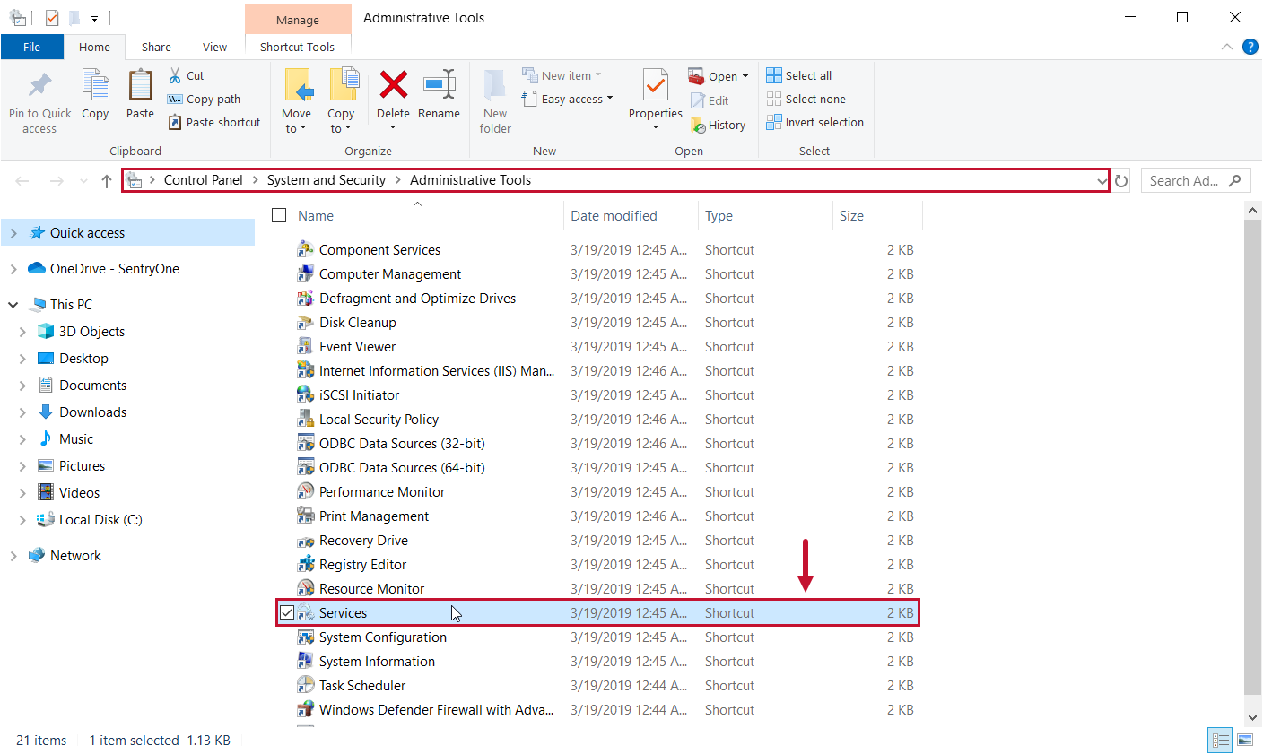 Control Panel > System and Security > Administrative Tools Version 2021.12 Control Panel > System and Security > Administrative Tools