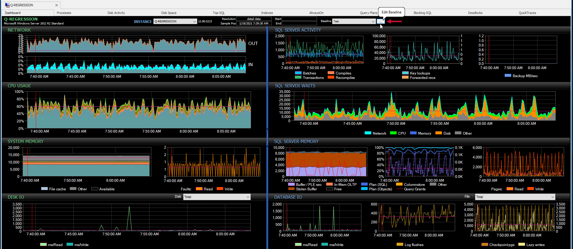 SQL Sentry Performance Analysis Dashboard Edit Baseline (...) button Version 2021.12 Performance Analysis Dashboard Edit Baseline (...) button