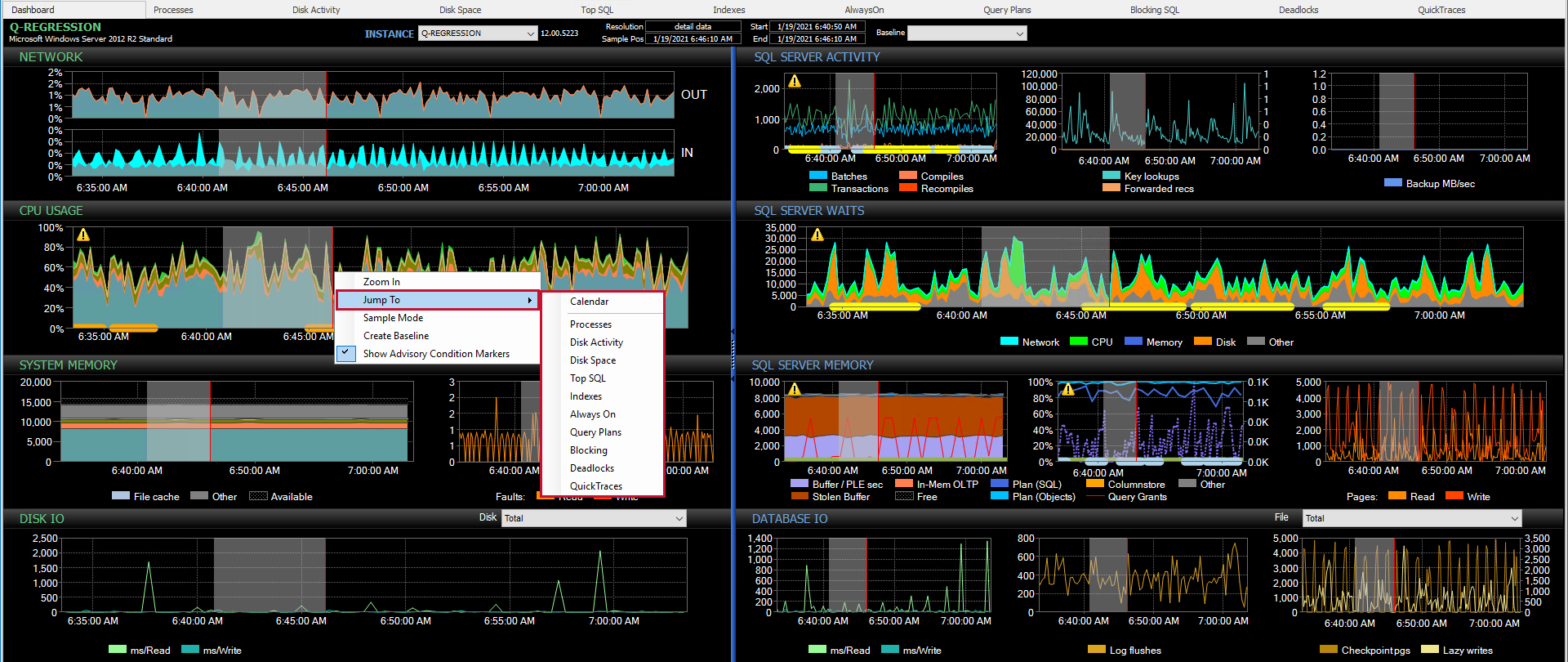 SQL Sentry Performance Analysis Dashboard Click and hold context menu Version 2021.12 Performance Analysis Dashboard Click and hold context menu