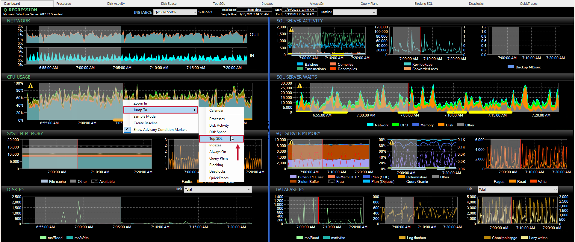 SQL Sentry Performance Analysis Dashboard Range selection Version 2021.12 Performance Analysis Dashboard Range selection