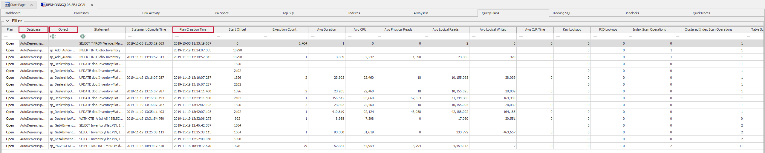 SQL Sentry Query Plans default columns Version 2021 Query Plans default columns