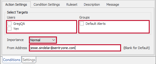 SQL Sentry Conditions pane Action Settings Select Targets Version 2021.18 SQL Sentry Conditions pane Action Settings Select Targets