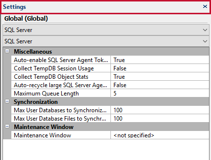 SQL Sentry Settings pane Version 2021 SQL Sentry Settings pane